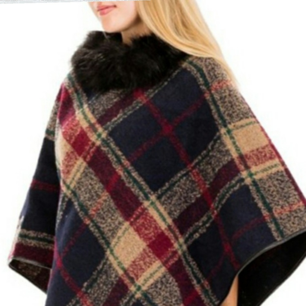 Elegant Preppy Tartan Plaid Faux Fur- jacket - Picture 4 of 4